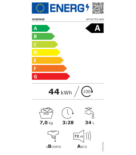Πλυντήριο Ρούχων Hisense WF3S7021BW 7 kg Α