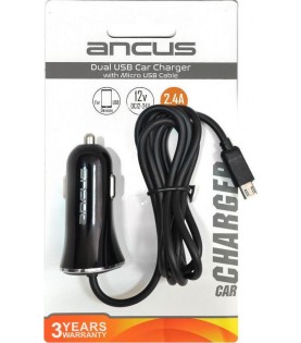 Φορτιστής Αυτοκινήτου Ancus USB 2400 mAh 5V 12W με Καλώδιο Micro USB και Έξτρα Έξοδο USB με Είσοδο 12/24V