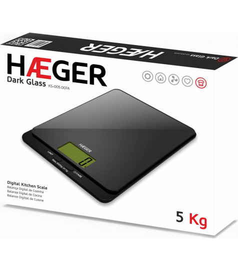 Haeger KS-005.007A Dark Glass Ψηφιακή Ζυγαριά Κουζίνας 1gr/5kg Μαύρη